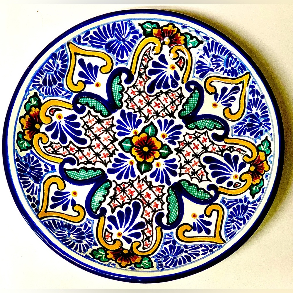 Vintage Authentic Hand Painted Decorative Puebla Mexican TALAVERA Clay Plate
